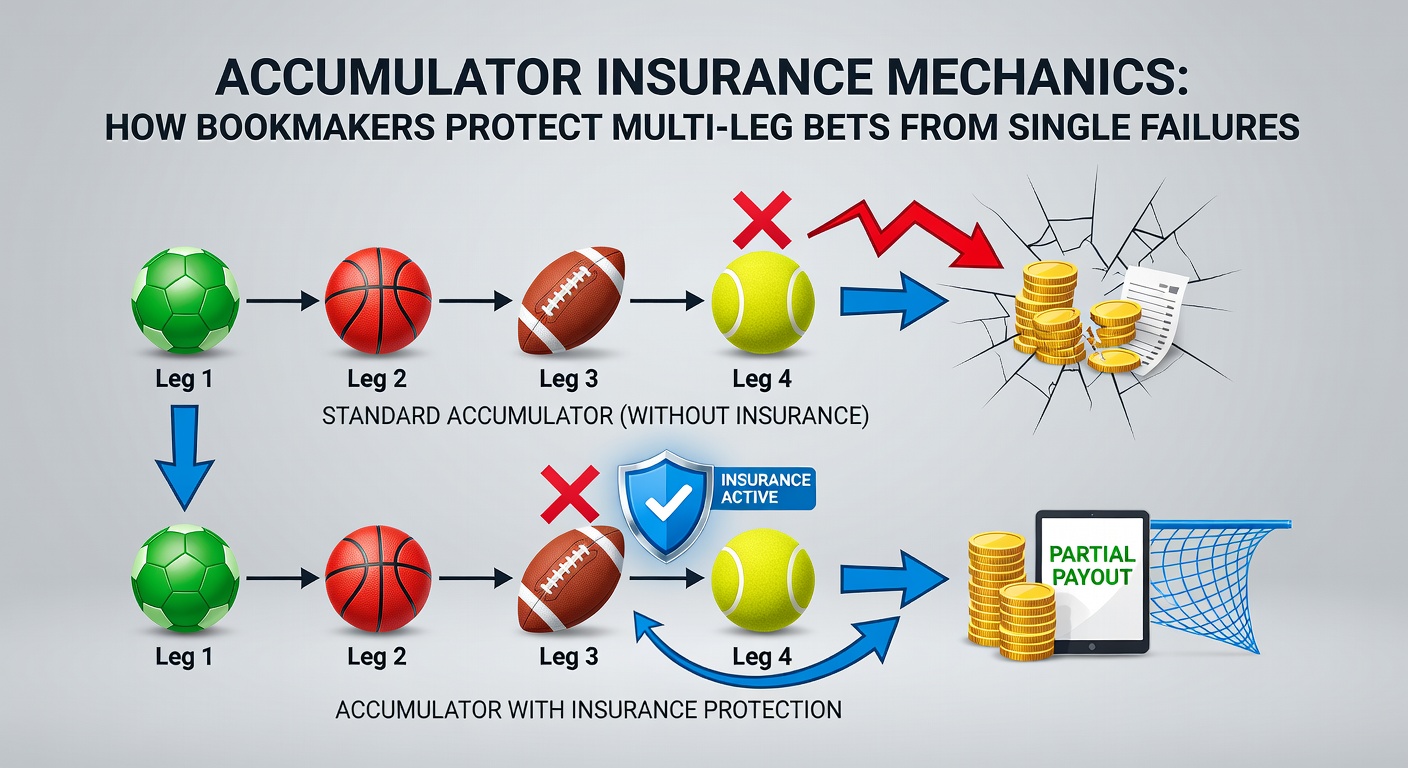 Flowchart illustrating how bookmakers hedge accumulator risks and apply insurance triggers
