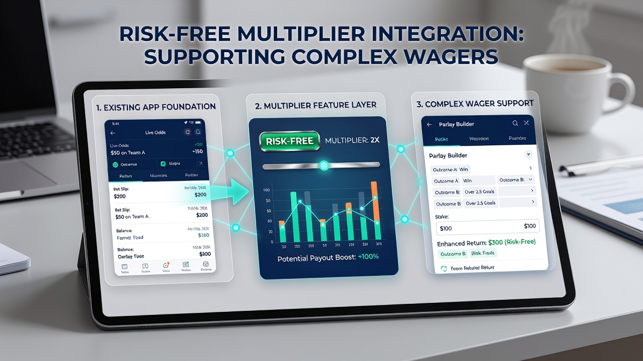 Close-up of mobile betting screen showing accumulator builder with active risk-free multiplier settings