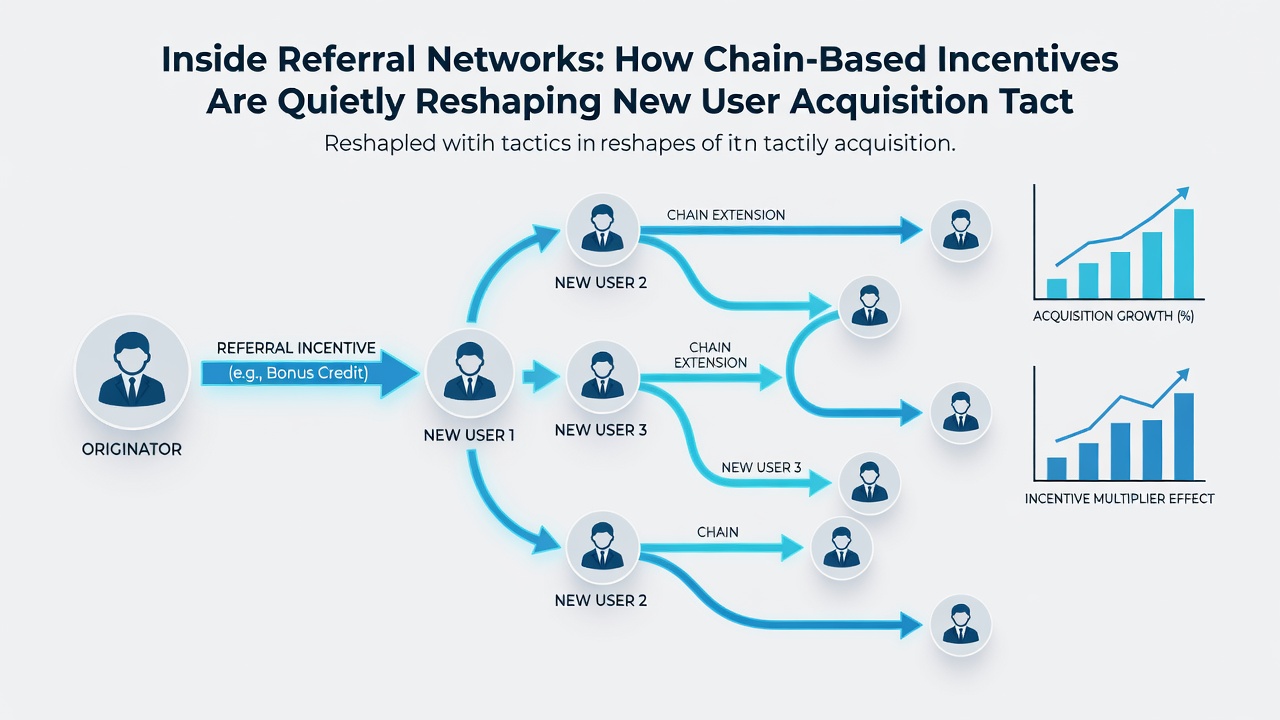 Illustration of users connected through referral chains on mobile betting interfaces