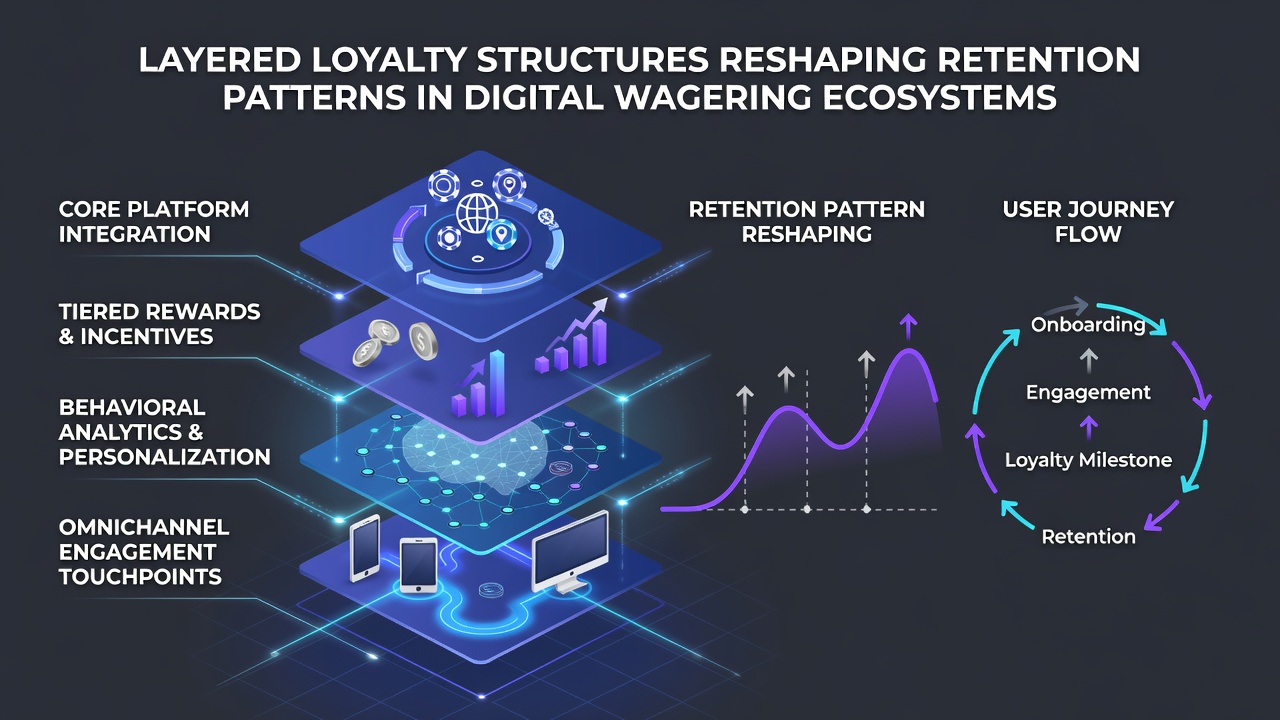 Infographic detailing retention metrics and user progression statistics in online wagering loyalty programs