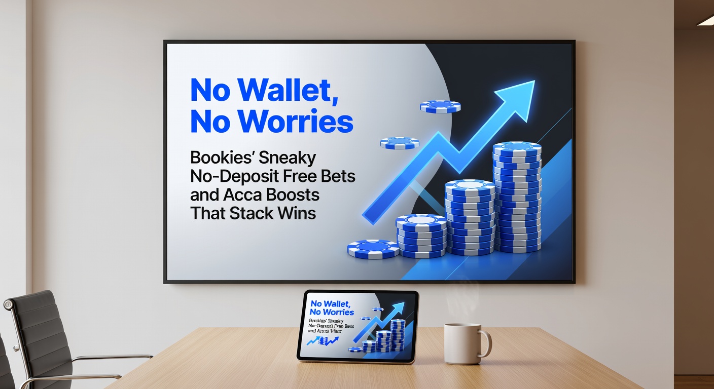 Close-up of a mobile betting screen showing an accumulator boost applied to a no-deposit free bet, with stacked winning slips