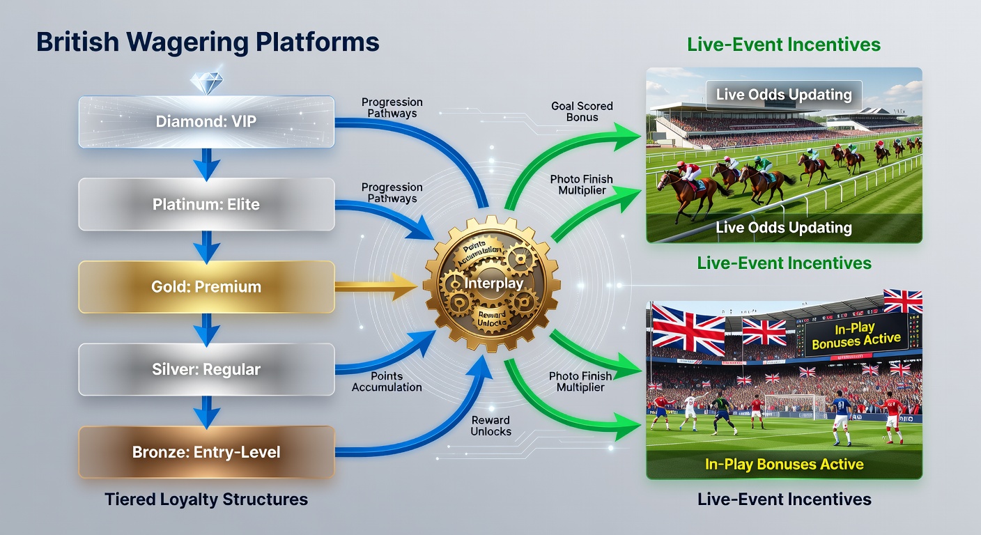 Live event incentive pop-ups appear on mobile screens while loyalty tier progress bars update after each settled bet